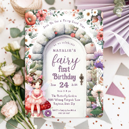 Invitación Fairy Door Brown Hair Fairy First Birday Party