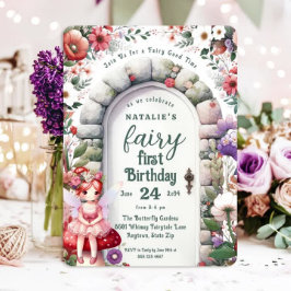 Invitación Fairy Doorway Red Hair Fairy First Birday Party