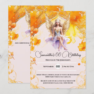 Invitación Fairy elegante fiesta de cumpleaños del naranja de
