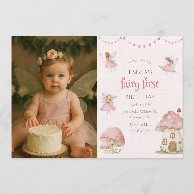 Invitación Fairy First 1st Birthday Enchanted Magical Photo (Anverso)