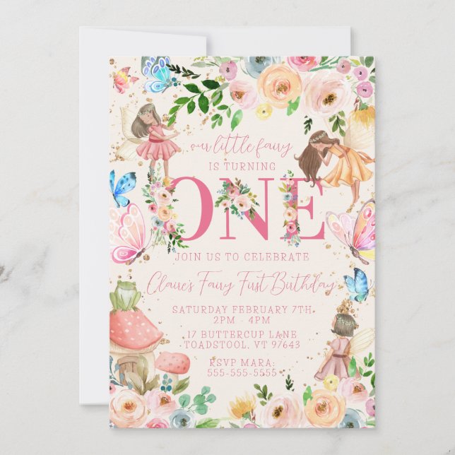 Invitación Fairy First Birday (Anverso)