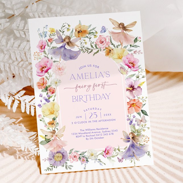 Invitación Fairy First Birday Cute Floral Garden Fairies 1s (Subido por el creador)