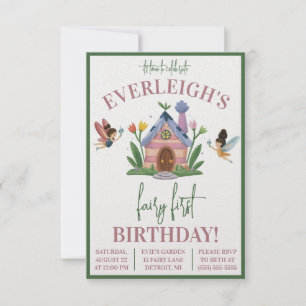 Invitación Fairy First Birday, Fairy Garden Temático Cumpleañ