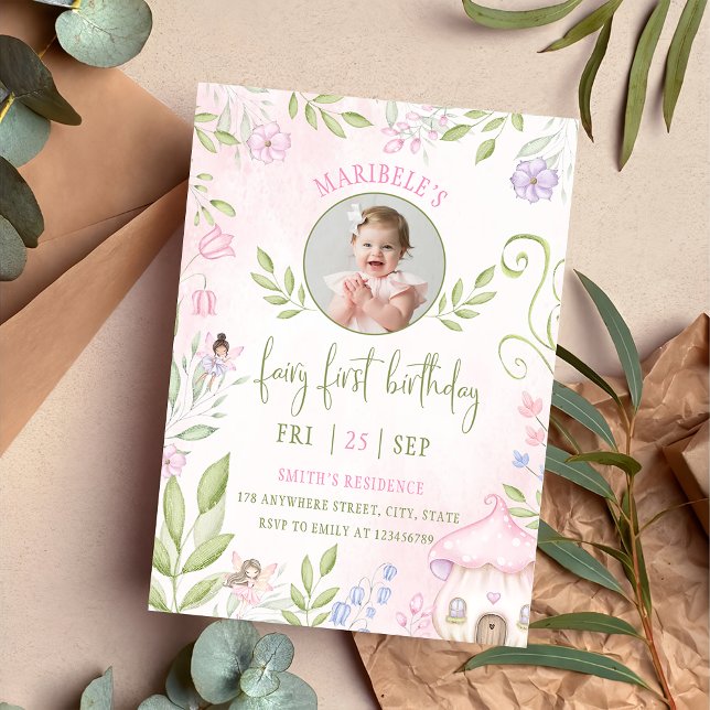 Invitación Fairy First Birday Forest Mushroom Photo (Subido por el creador)