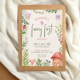 Invitación Fairy First Birday Forest Watercolor Mushroom