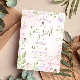 Invitación Fairy First Birday Forest Watercolor Mushroom