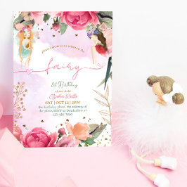 Invitación Fairy First Birday Party Baby Girl