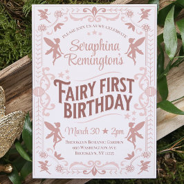 Invitación Fairy First Birday Pink Sweet Chicas Bday Fiesta