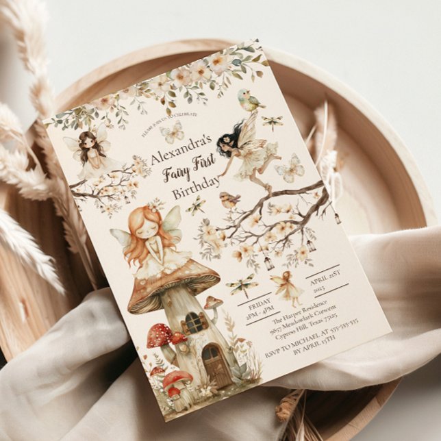 Invitación Fairy First Birday Woodland Floral (Subido por el creador)