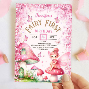 Invitación Fairy First Birthday Chica 1ª Fairy Forest Pink