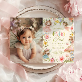 Invitación Fairy First Birthday Colorful Enchanted Photo