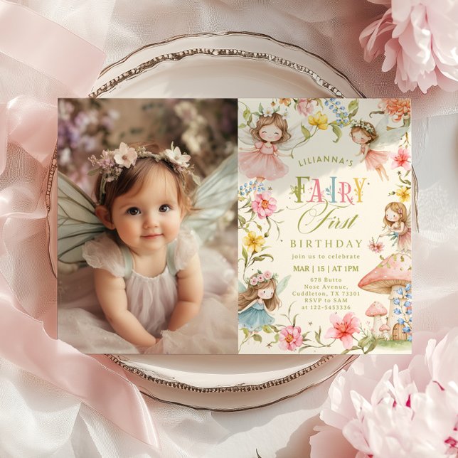 Invitación Fairy First Birthday Colorful Enchanted Photo (Subido por el creador)