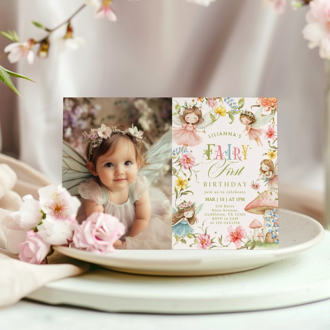 Invitación Fairy First Birthday Colorful Enchanted Photo (Subido por el creador)