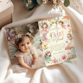 Invitación Fairy First Birthday Colorful Thank you Fairy Much