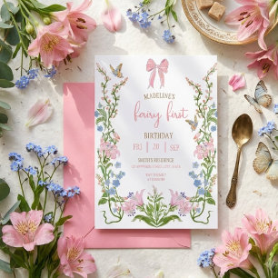 Invitación Fairy First Birthday Forest Watercolor Mushroom 