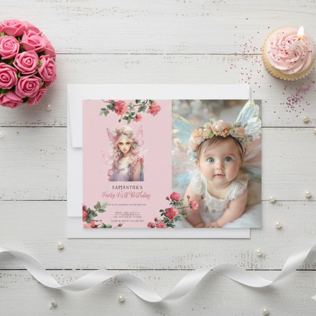 Invitación Fairy First Birthday Invitation | Dusty Pink (Subido por el creador)
