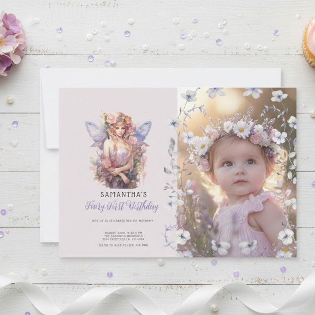 Invitación Fairy First Birthday Invitation | Dusty Purple (Subido por el creador)