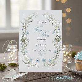 Invitación Fairy First Birthday Invitation | Elegant Blue