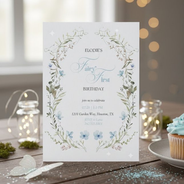 Invitación Fairy First Birthday Invitation | Elegant Blue  (Subido por el creador)