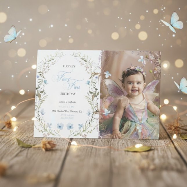 Invitación Fairy First Birthday Invitation | Floral Photo  (Subido por el creador)
