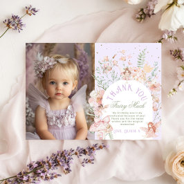 Invitación Fairy First Birthday Lilac Photo Thank You Card