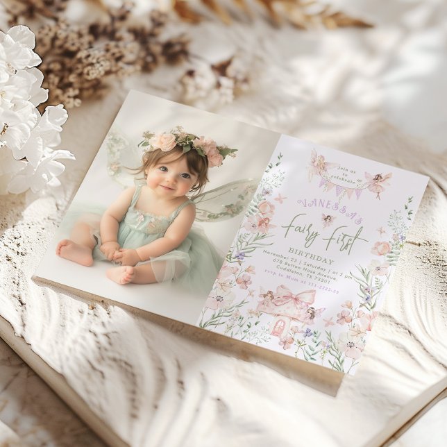 Invitación Fairy First Birthday Pastel Whimsical Photo (Subido por el creador)