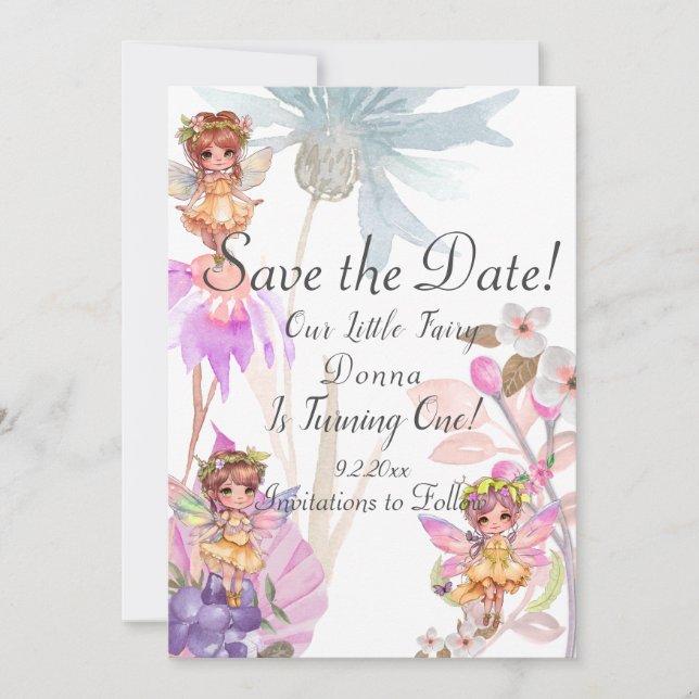 Invitación Fairy First Birthday Save the Date (Anverso)