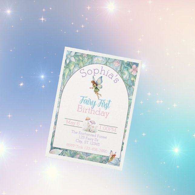 Invitación Fairy First Birthday, Watercolor 1st Birthday (Subido por el creador)