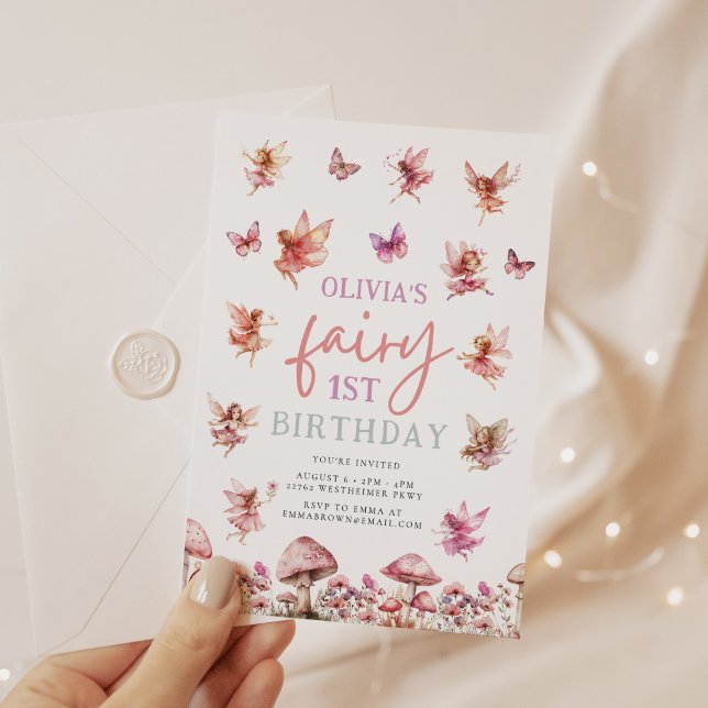 Invitación Fairy First Birthday Watercolor Mushroom 1ª (Subido por el creador)