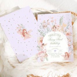 Invitación Fairy First Birthday Whimsical Garden Purple