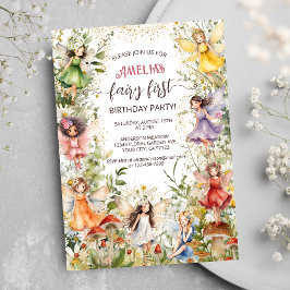 Invitación Fairy First Cute Floral Fairies Chicas 1º cumpleañ