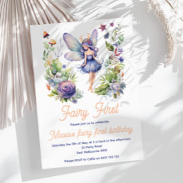 Invitación Fairy First Cute Watercolor 1º cumpleaños