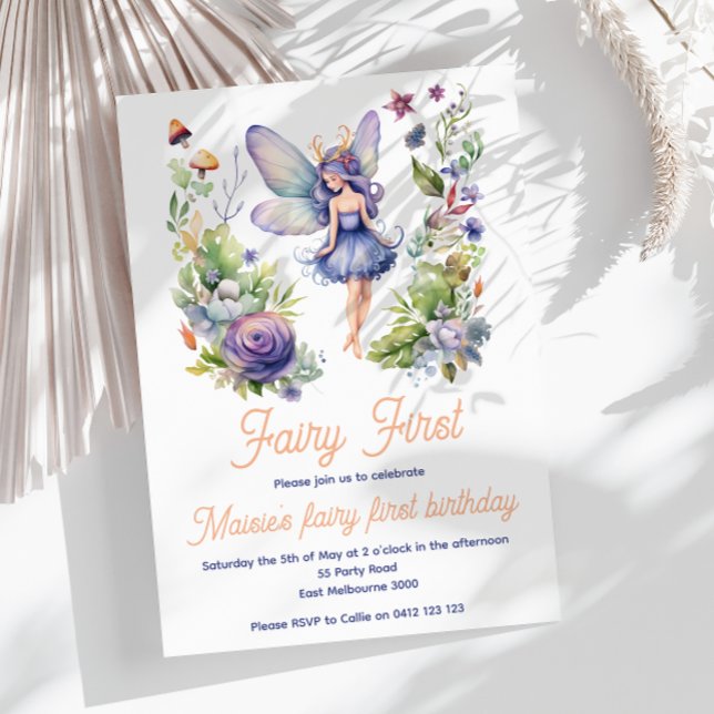 Invitación Fairy First Cute Watercolor 1º cumpleaños (Subido por el creador)