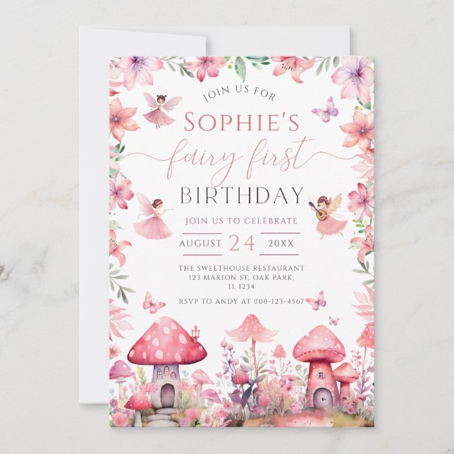 Invitación Fairy First Fairy Forest Magic Chica Cumpleaños (Anverso)
