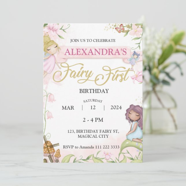 Invitación Fairy First First Birthday Chica Forest Mushroom (Anverso de pie)