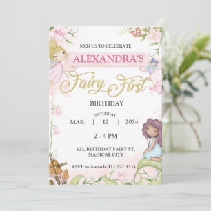 Invitación Fairy First First Birthday Chica Forest Mushroom