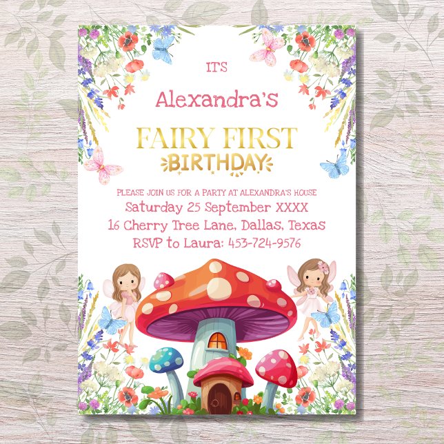 Invitación Fairy First Floral Chica 1er cumpleaños Fiesta (Subido por el creador)