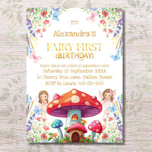 Invitación Fairy First Floral Chica 1er cumpleaños Fiesta