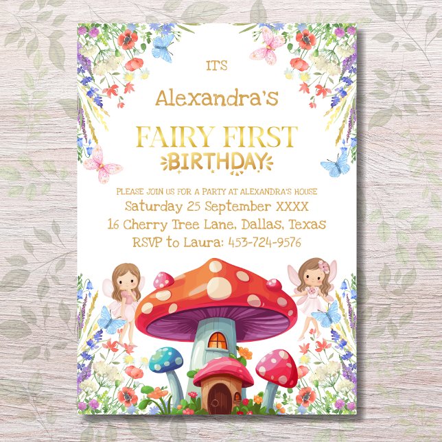 Invitación Fairy First Floral Chica 1er cumpleaños Fiesta (Subido por el creador)