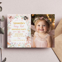 Invitación Fairy First Floral Garden Birday Photo
