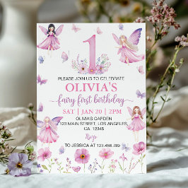 Invitación Fairy First Floral Garden Butterfly Birthday Party