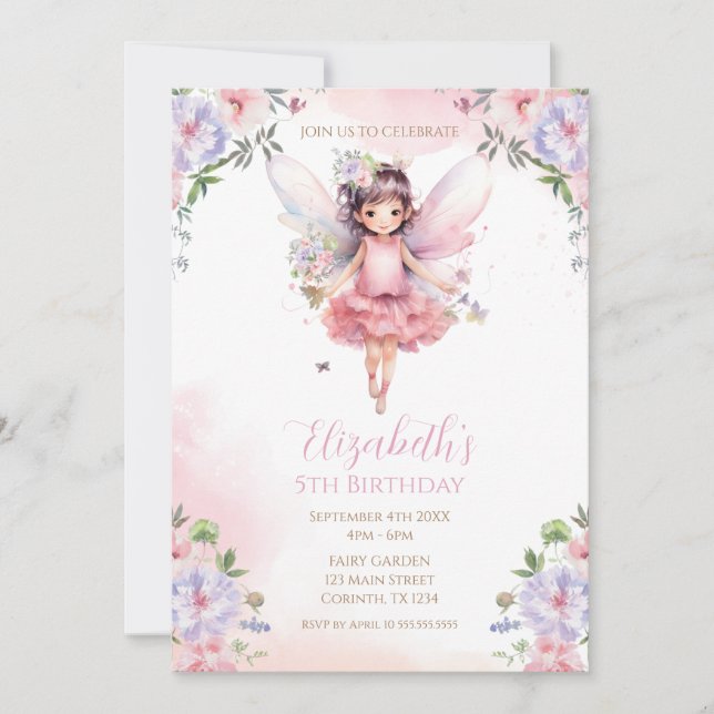 Invitación Fairy First garden birthday Party Invitation (Anverso)