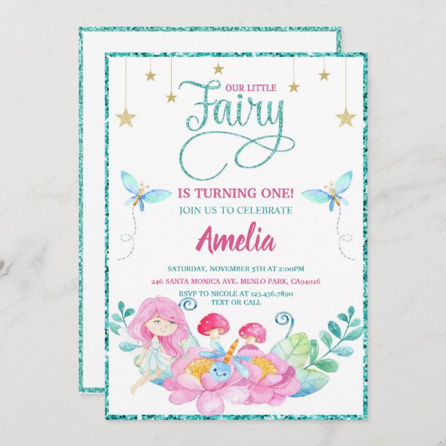 Invitación Fairy First Magic Birday (Anverso / Reverso)