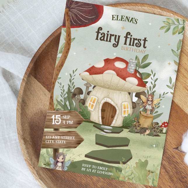 Invitación Fairy First Mushroom Forest 1º cumpleaños (Fairy First Birthday Invitation)