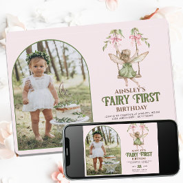 Invitación Fairy First Personalized Photo Pink Primer cumplea