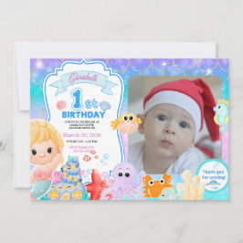 Invitación Fairy First Purple Sea Photo 1st Birthday