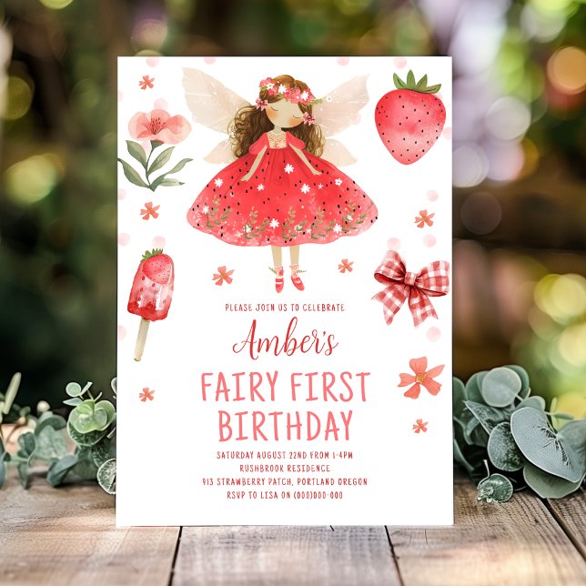 Invitación Fairy First Strawberry Fairy Birday (Subido por el creador)