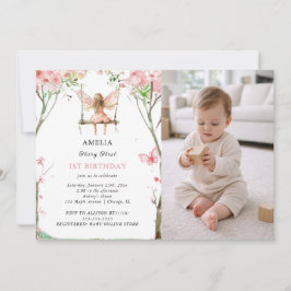 Invitación Fairy First Watercolor Floral Girls 1st Birthday