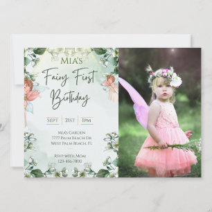 Invitación Fairy First Woodland Photo Birthday Encantado