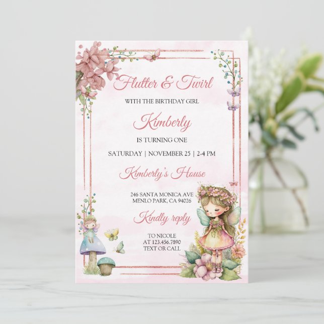 Invitación Fairy Floral Garden Chicas Pixie Cumpleaños (Anverso de pie)